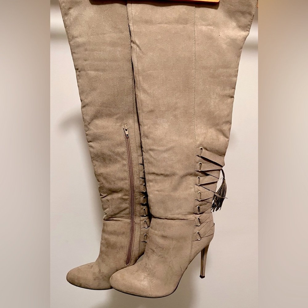 Women’s High-heel Knee-high Beige Suede Boots
